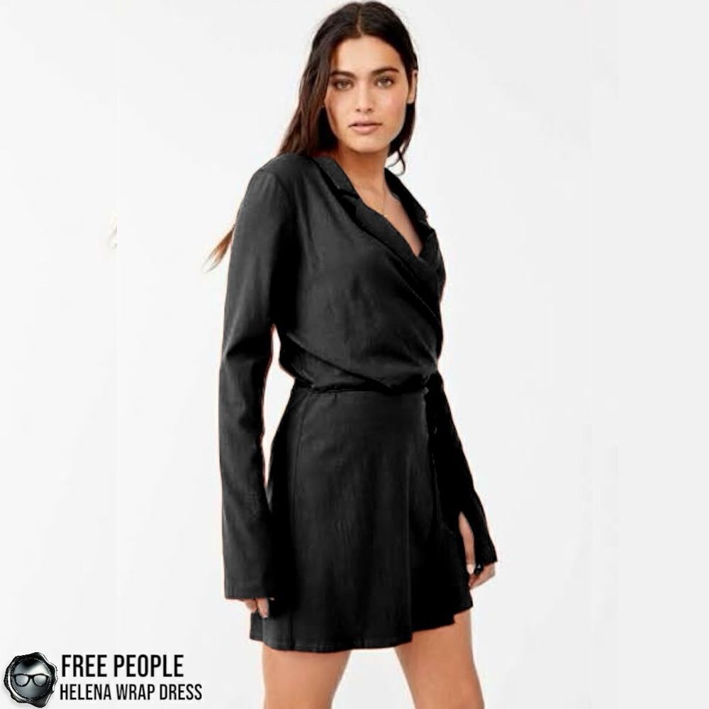 FREE PEOPE HELENA WRAP MINI DRESS IN STUNNING BLACK CREPE DE CHINE SIZE XS/S
